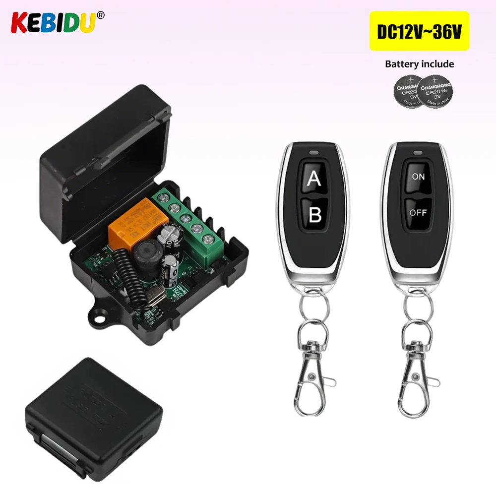 KEBIDU 433Mhz RF Remote Control Wireless Switch DC 12V~36V 1CH rf Relay Receiver and 2CH Transmitter For Electronic Lock Gate