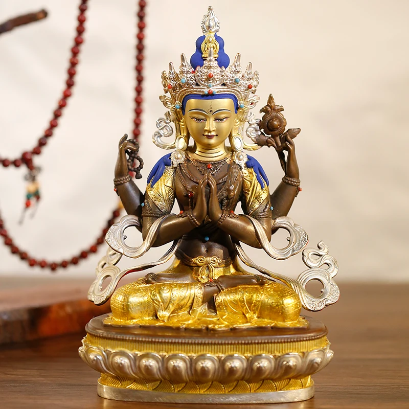 High grade Buddha statue Europe America Asia Tibet temple bless safe healty good luck Four arm Avalokitesvara GUANYIN buddha