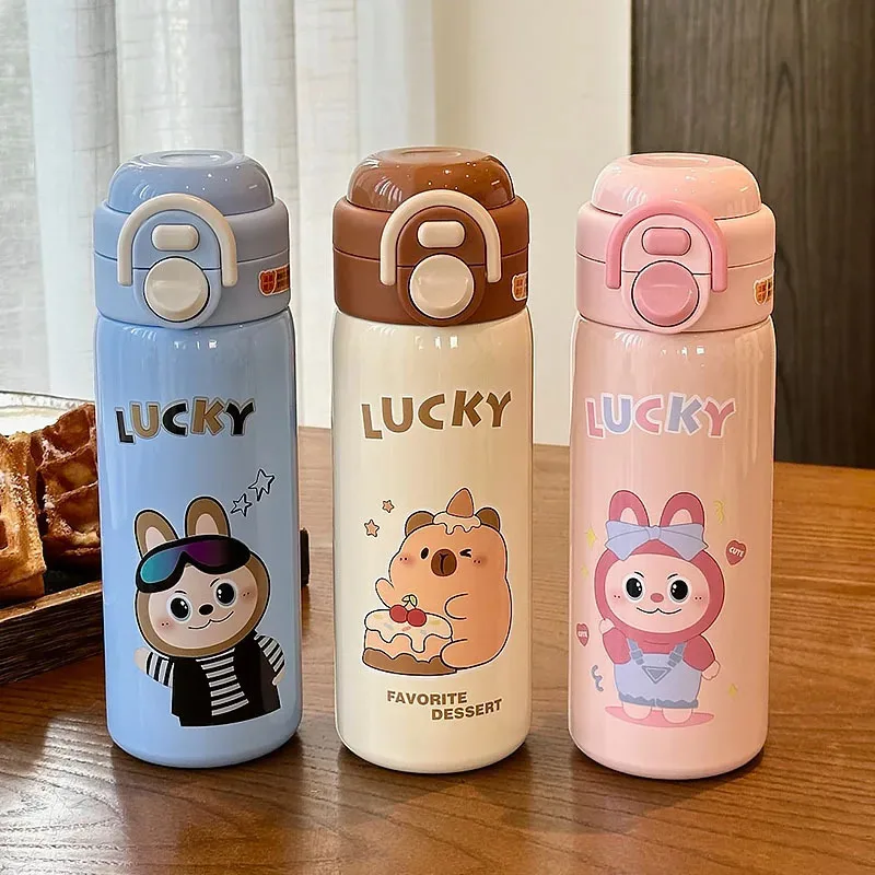500ml kids stainless steel insulated water bottle, vacuum thermos mug for school, leakproof hot cold drink cup view 4