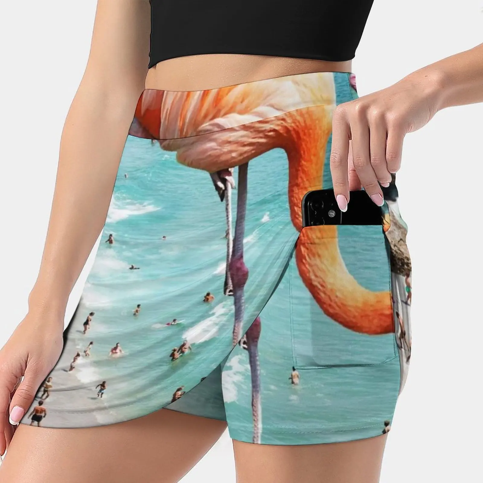 Flamingos On The Beach #Redbubble #Decor Women's skirt Y2K Summer Clothes 2022 Kpop Style Trouser Skirt With Pocket Other