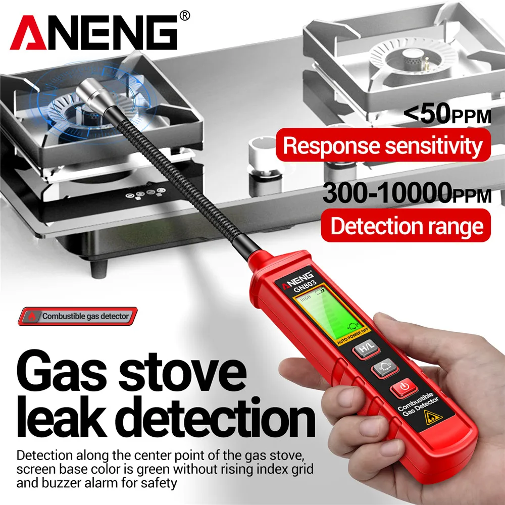 ANENG GN803 Combustible Gas Detector Gas Tank Leak Tester -10~60℃/20~80%RH LCD Display Gas Sensor Meter with Sound Light Alarm