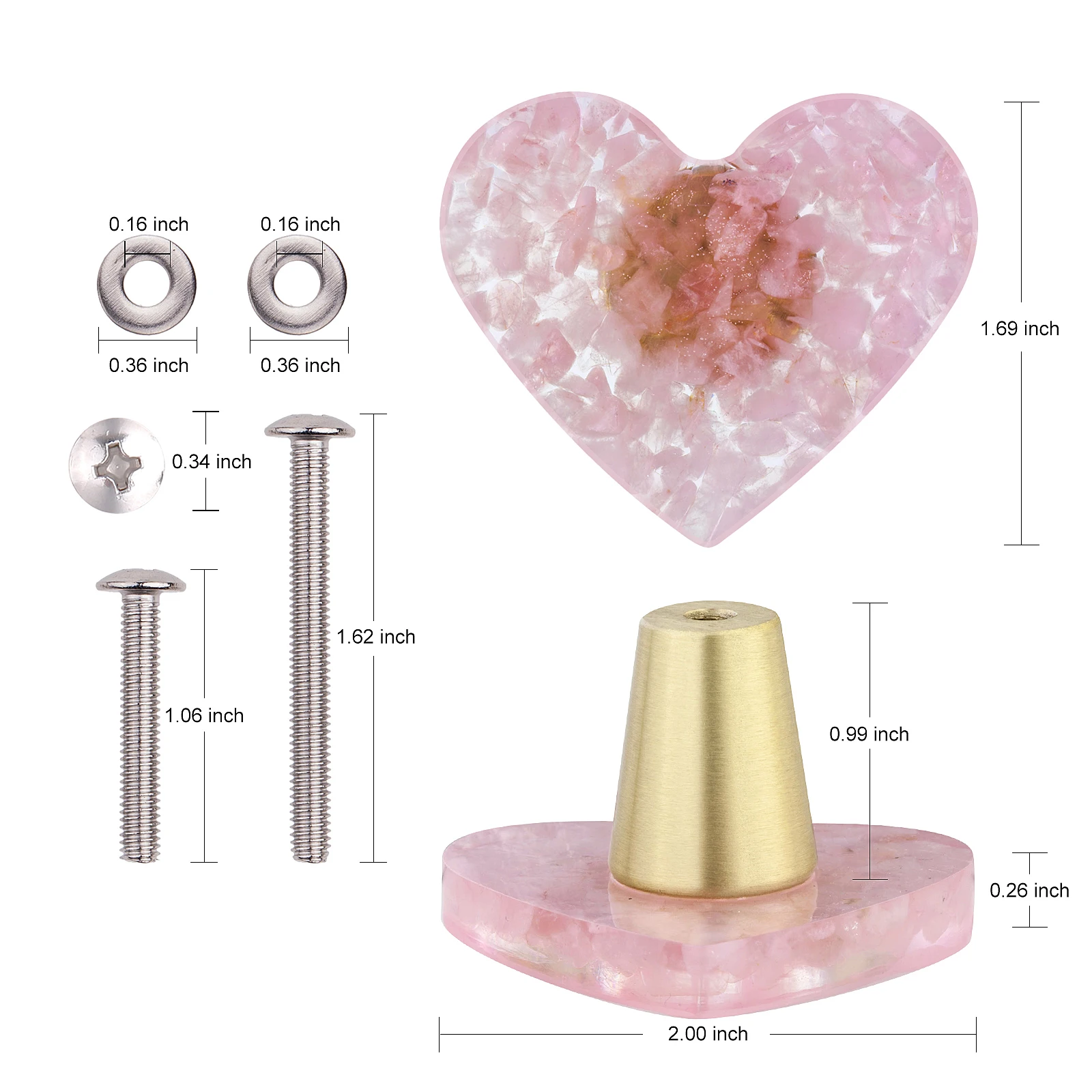 Pink Love Heart Resin Gravel Drawer Cabinet Pulls Knobs Dresser Cupboard Door Brass Handle Wall Hangings Hooks Furniture Decor