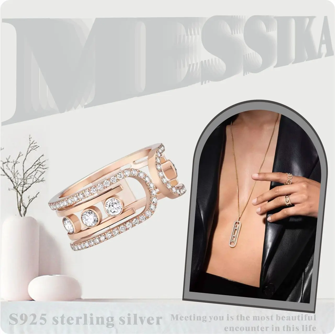 

Sterling Silver s925 Classic Commemorative Messik MOVE 10TH Series Slider Four Diamonds Fashion Light Luxury Christmas Gift