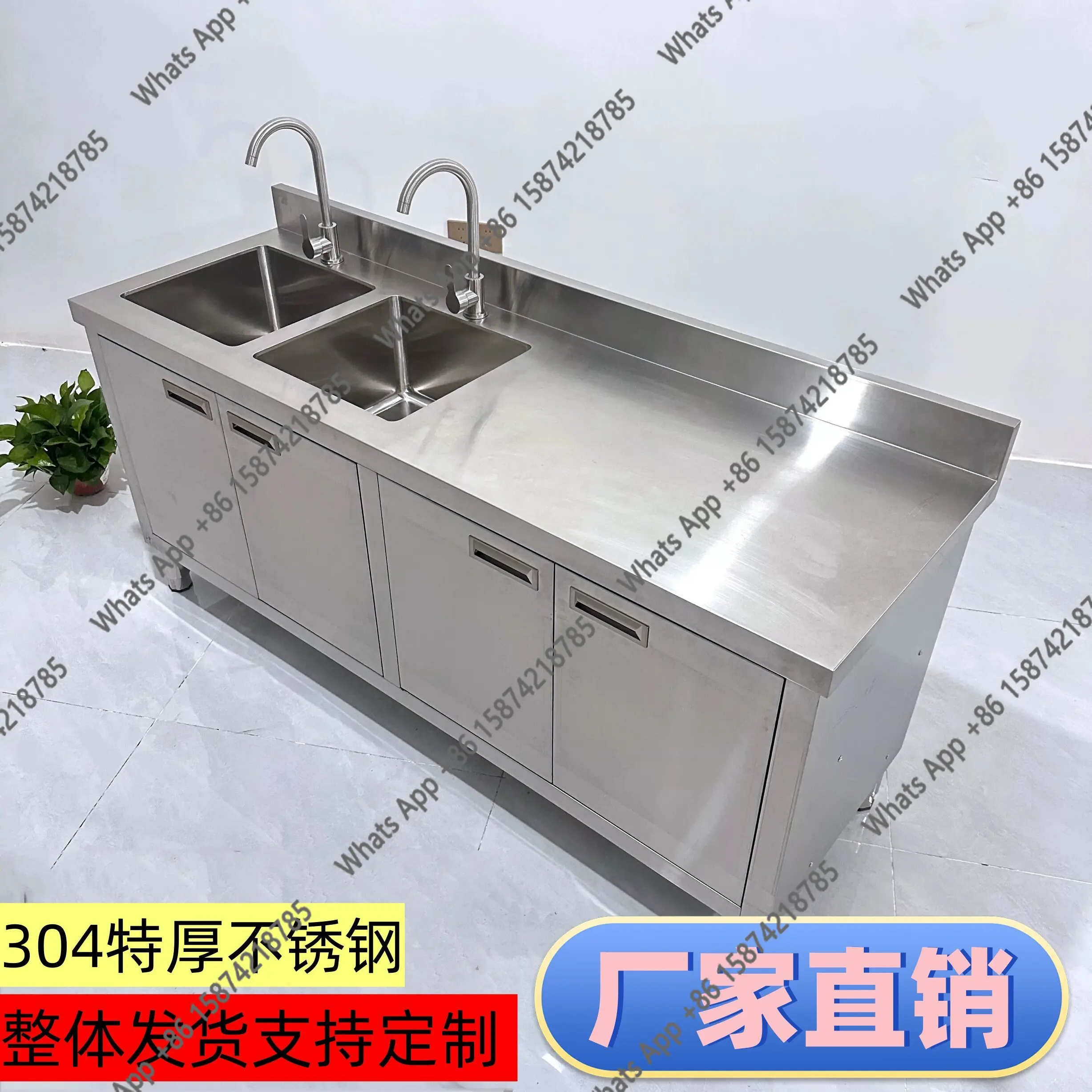 

304 overall stainless steel kitchen cabinet with sink stove cabinet integrated customization
