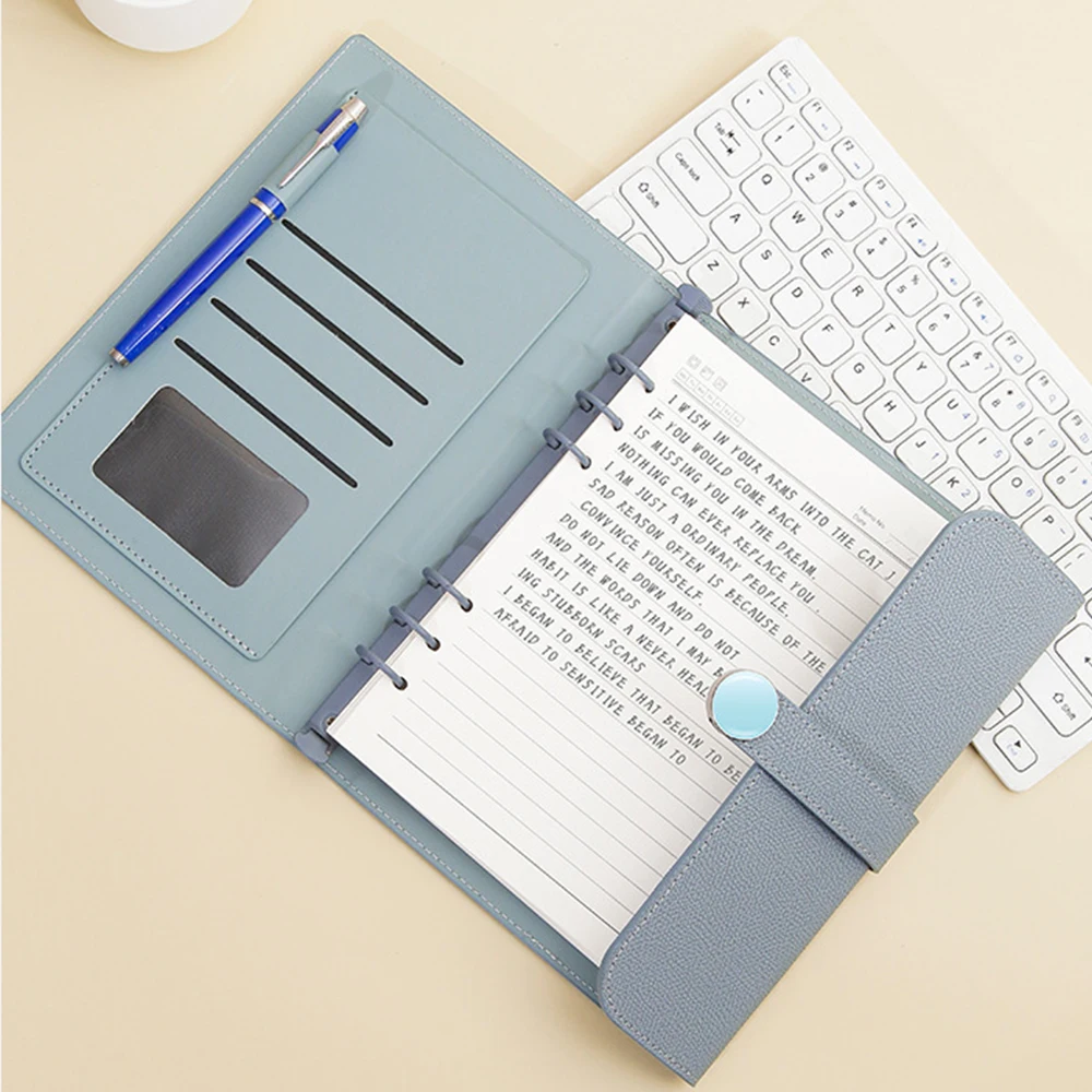 (Can Engrave Logo) A5 Buckle Student Notebook, Business Leather Notepad, Meeting Record Book, Diary, Travel Log, Replaceable