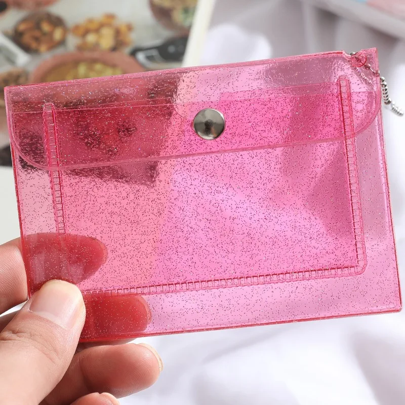 PVC Small Objects Storage Bag Transparent Lightweight Coin Purse Convenient Button Closure Small Jewelry Pouch Bank Card Bags