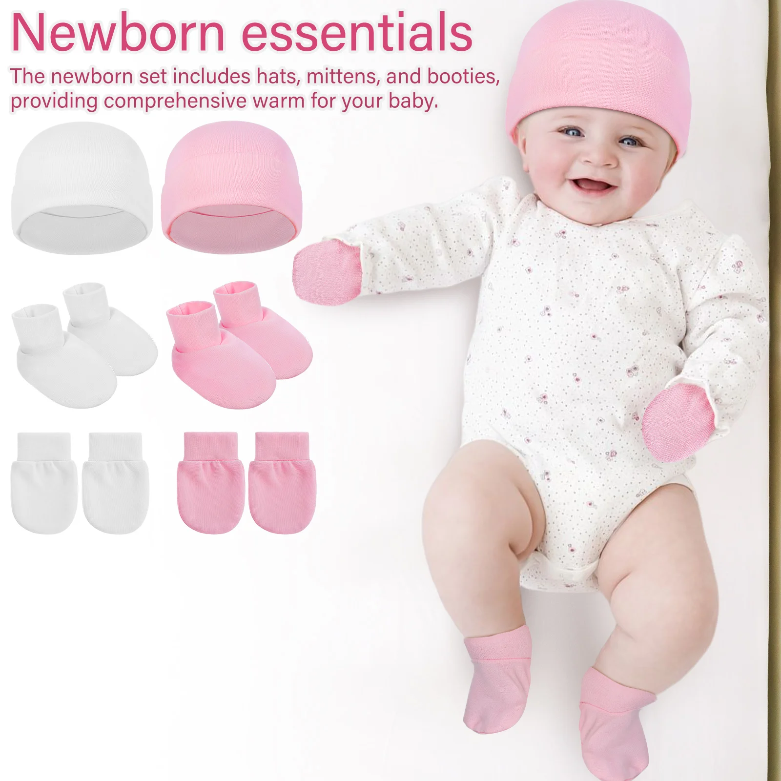 2 ensembles de chapeaux pour bébé, couvre-pieds et mains, chapeaux pour nouveau-nés, gants pour filles, vêtements pour tout-petits, mitaines en coton