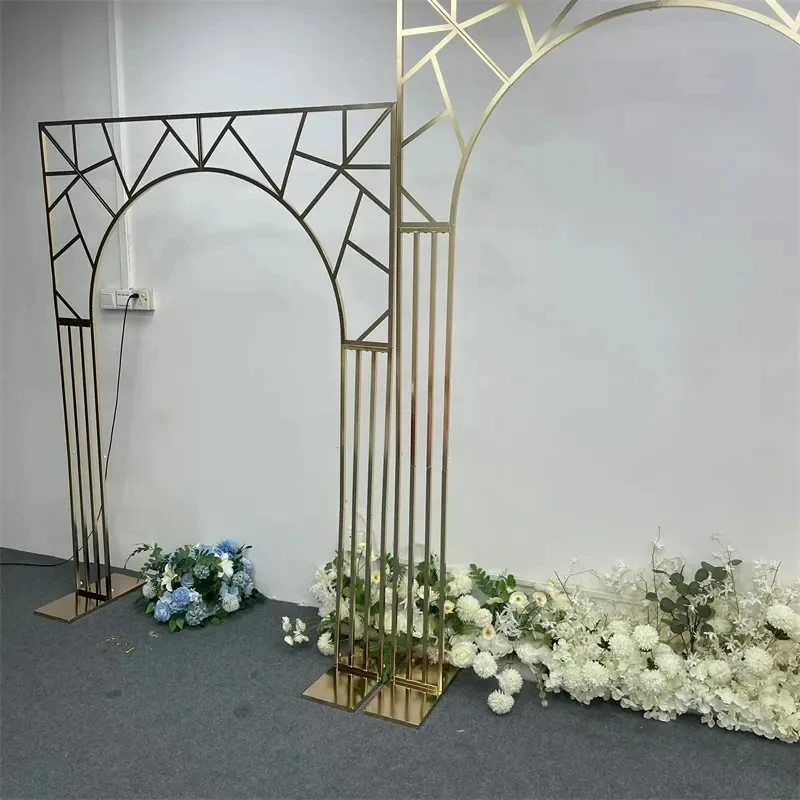 New Wedding Arch with Irregular Multi Bar Screen Background Frame Party Stage Props Decoration Gold Plated Flower Racks