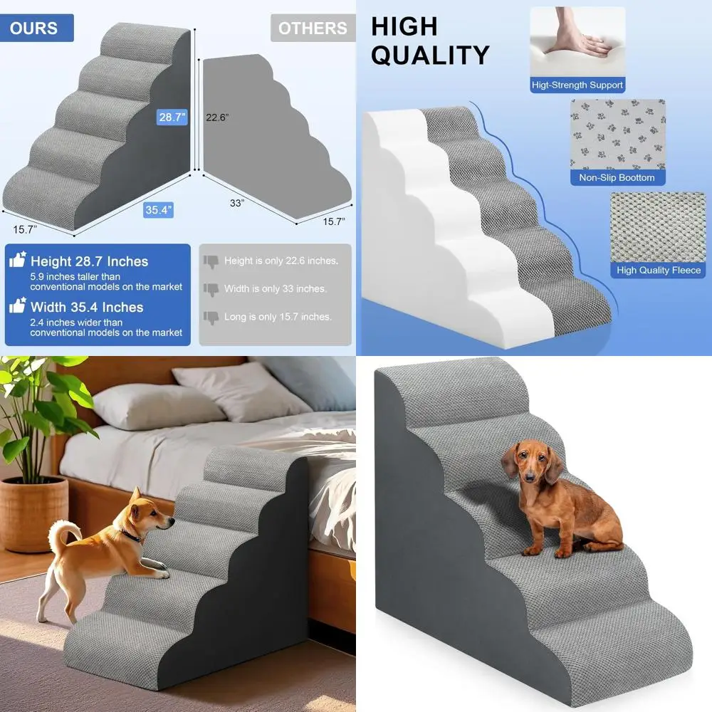 

Лестница для собак для кровати 28,7 дюйма, 5-ступенчатая рампа для собак, нескользящие прочные ступеньки для домашних животных для маленьких собак и кошек, чтобы получить высокую кровать или диваны, серые