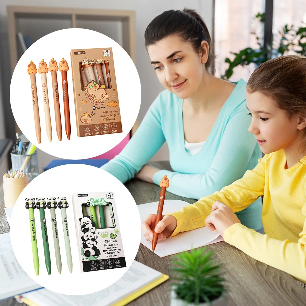 

4PCS/Box New ST Tip Capybara Neutral Pen Quick Drying 0.5mm Black Ink Signing Pen School Supplies Ballpoint Pen Student
