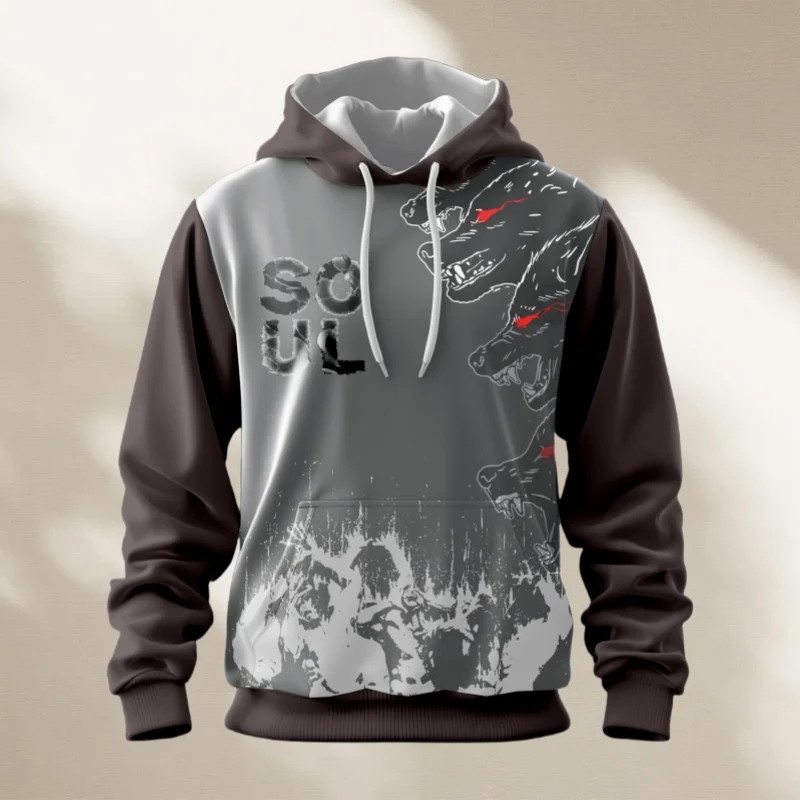 2026 روح الحكم شيطان الذئب طباعة الرجال البلوز مقنعين هوديي الظلام نمط Harajuku البلوز غير رسمي لينة مريحة يندبروف