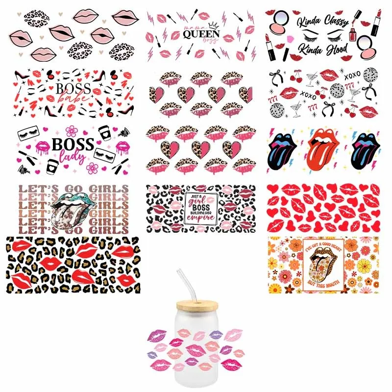 

Leopard Print Lips UV DTF For Wraps Cup Transfer Stickers DIY Waterproof Libbey Glaas Cup Iron On Transfer Girls Lips Decals