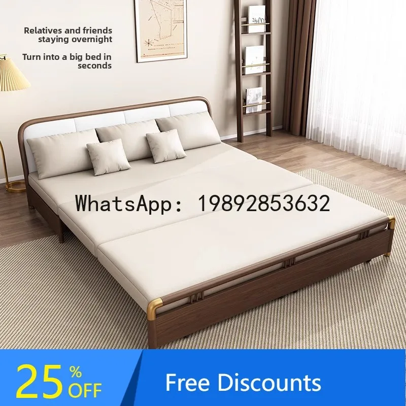 YFY Solid Wood Sofa Bed Dual-use Multi-functional Small  Living Room  and double Push-pull Bed Fabric Folding Sofa Bed Study