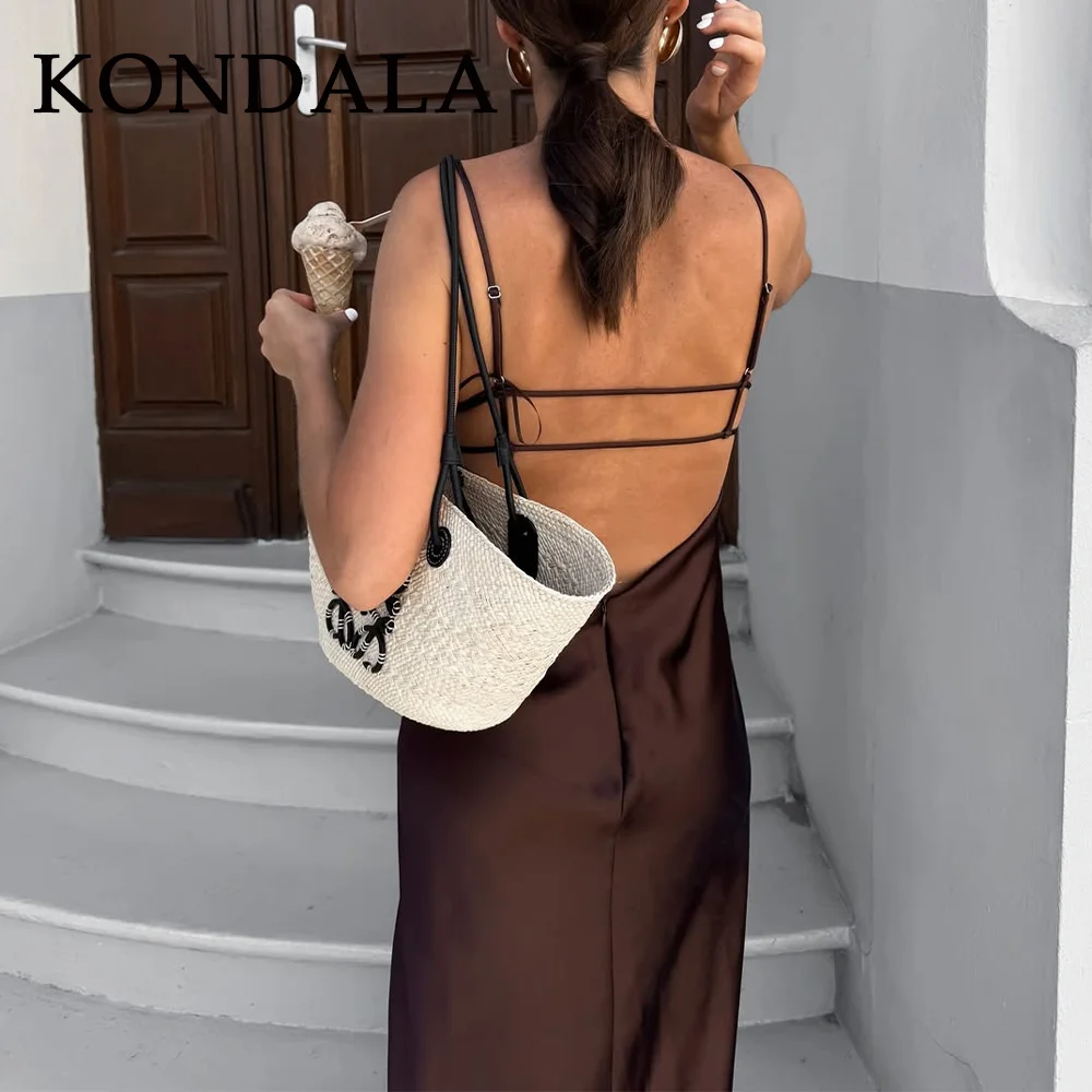 KONDALA 2025 Spring Summer Sexy Satin Solid Cami Dress Fashion Nightclub Strapless Backless Sleeveless Slim Lady Zipper Dress