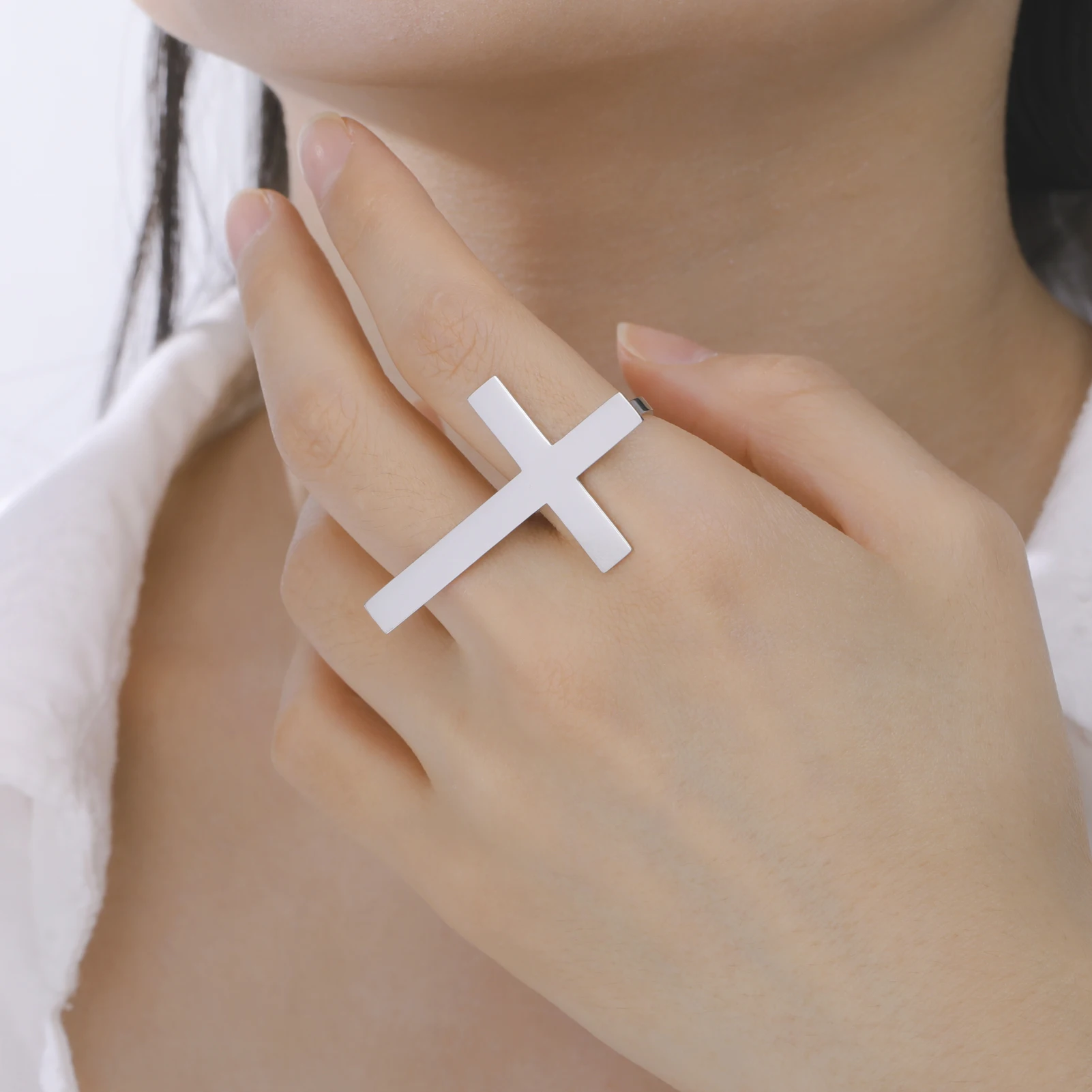 Jeshayuan اثنين من إصبع الصليب الدائري للرجال خمر الصليب الكبير حلقة مفتوحة العصرية القوطية الذهب والفضة اللون خواتم الاصبع المسيحية