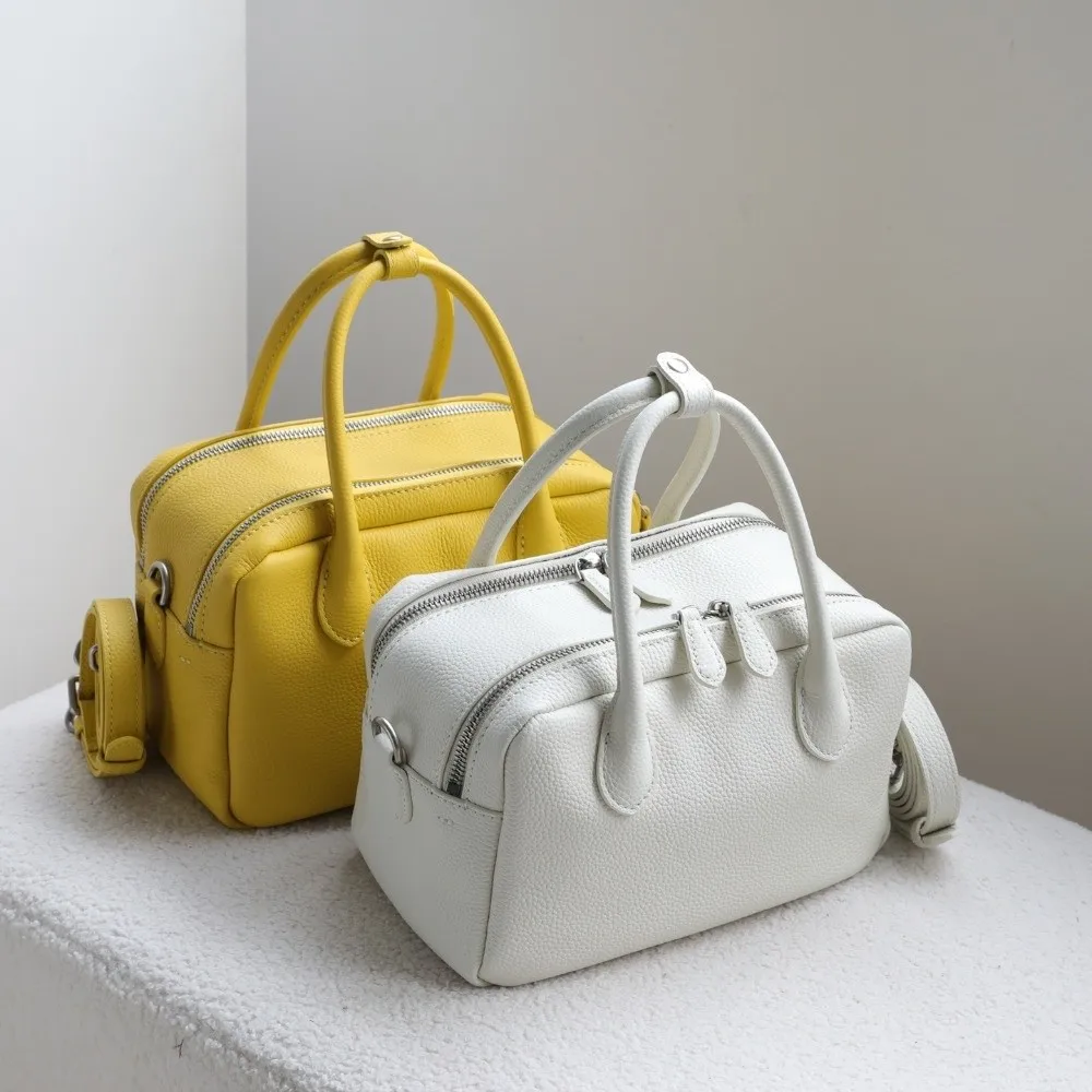 2026 Litchi Texture Ladies Handbag Large Capacity Waterproof Boston Toast Bag Bright Color PU Leather Slant Cross Bag for Women