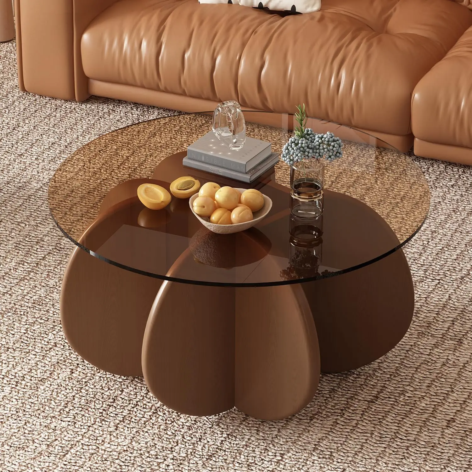 31.5'' round glass coffee table, simple & modern center table with tempered glass-top for small space, modern round coffee table