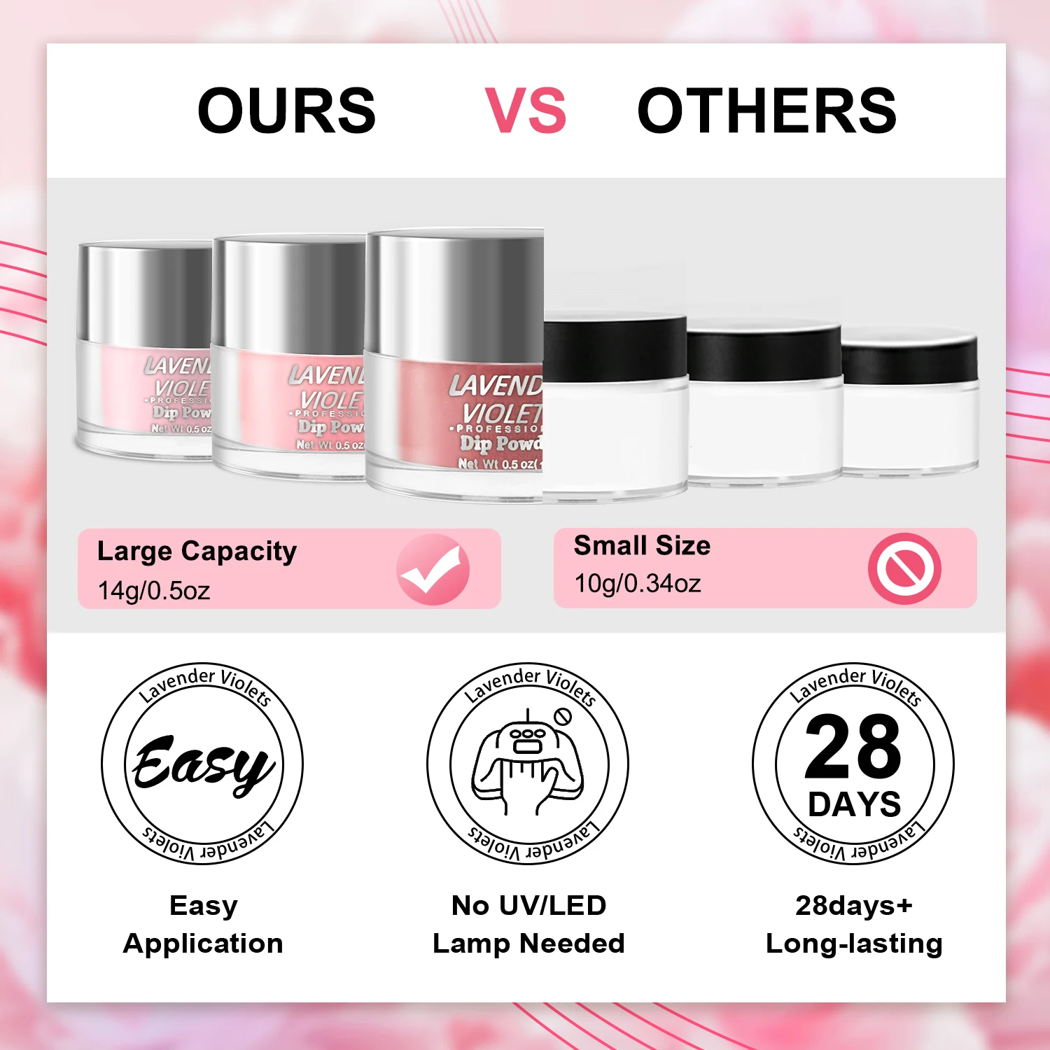 6 ชิ้นขนาดใหญ่ความจุ Glitter สีชมพูสีม่วงสีฟ้าสี Air Dry Dipping Powder Set ยาวนานสําหรับเล็บ Art Design