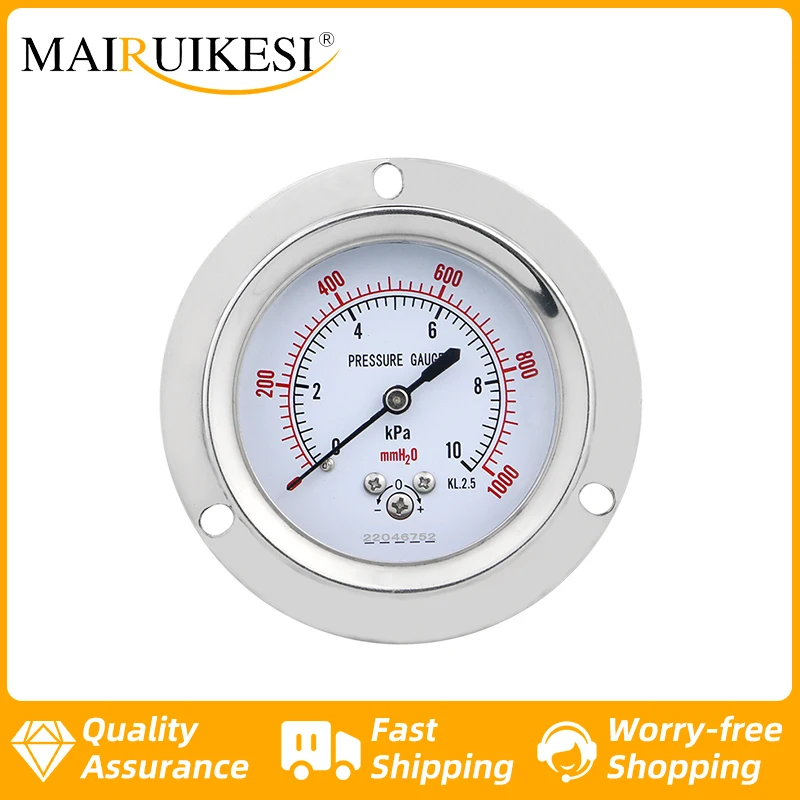 

MAIRUIKESI 60mm Capsule Pressure Gauges Accuracy 2.5% 0...100Kpa/inH2o back Connection with flange For Fuel Air, Oil, Gas