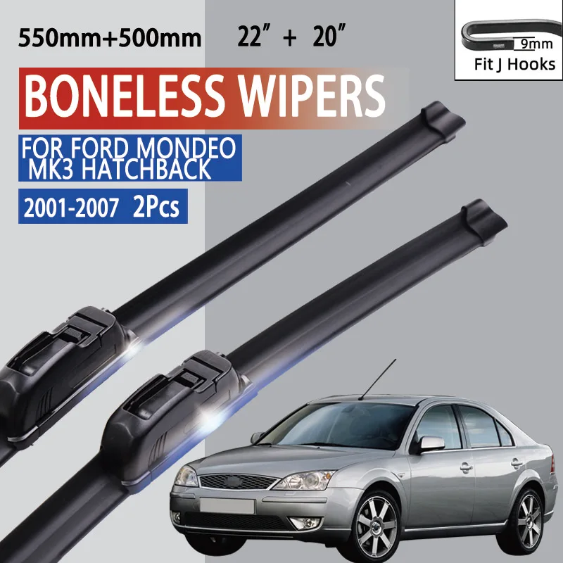 Dla Ford Mondeo MK3 Hatchback 2001-2007 Wycieraczka samochodowa typu U Miękka gumowa bezramowa bezramowa wycieraczka samochodowa 22"+20"