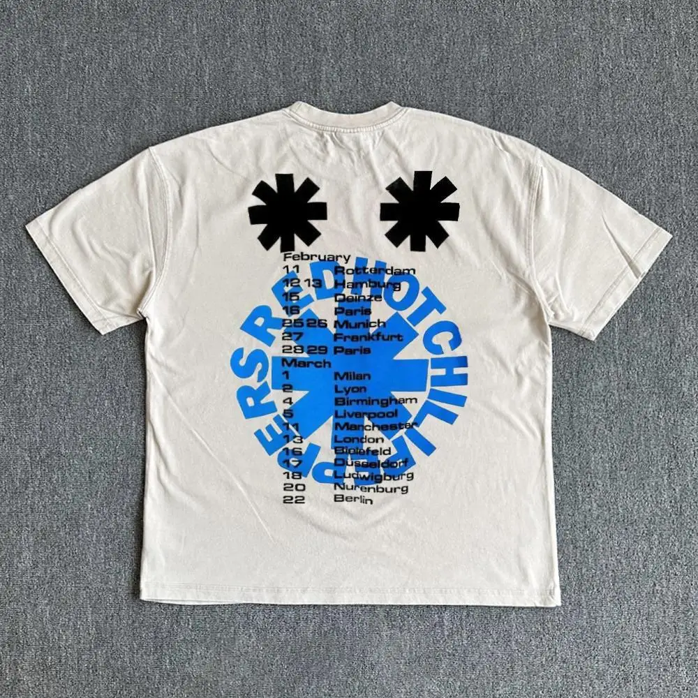 2026 T-shirt À Manches Courtes Rétro Hip Hop Américain En Coton Avec Bande De Poivrons Rouges Imprimé