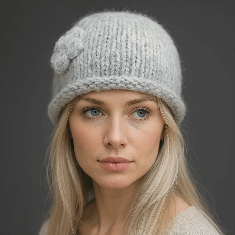 Macaron Color Pullover Hat Knitted Mohair Woolen Hat Korean Handmade Rolled Edge Ear Protection Hat