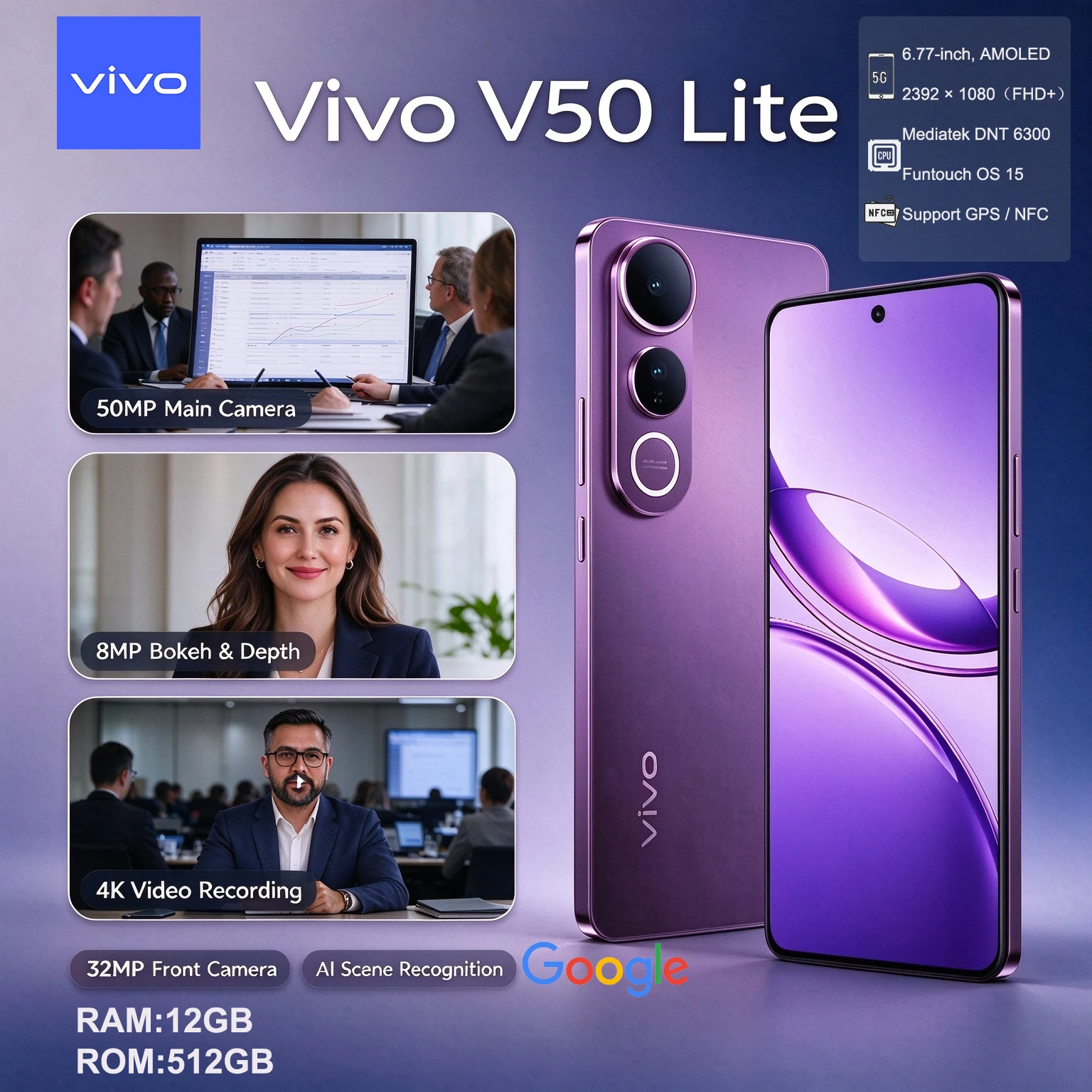Smartphone Vivo V50 Lite 5G 6.77" 6500mAh 50MP NFC