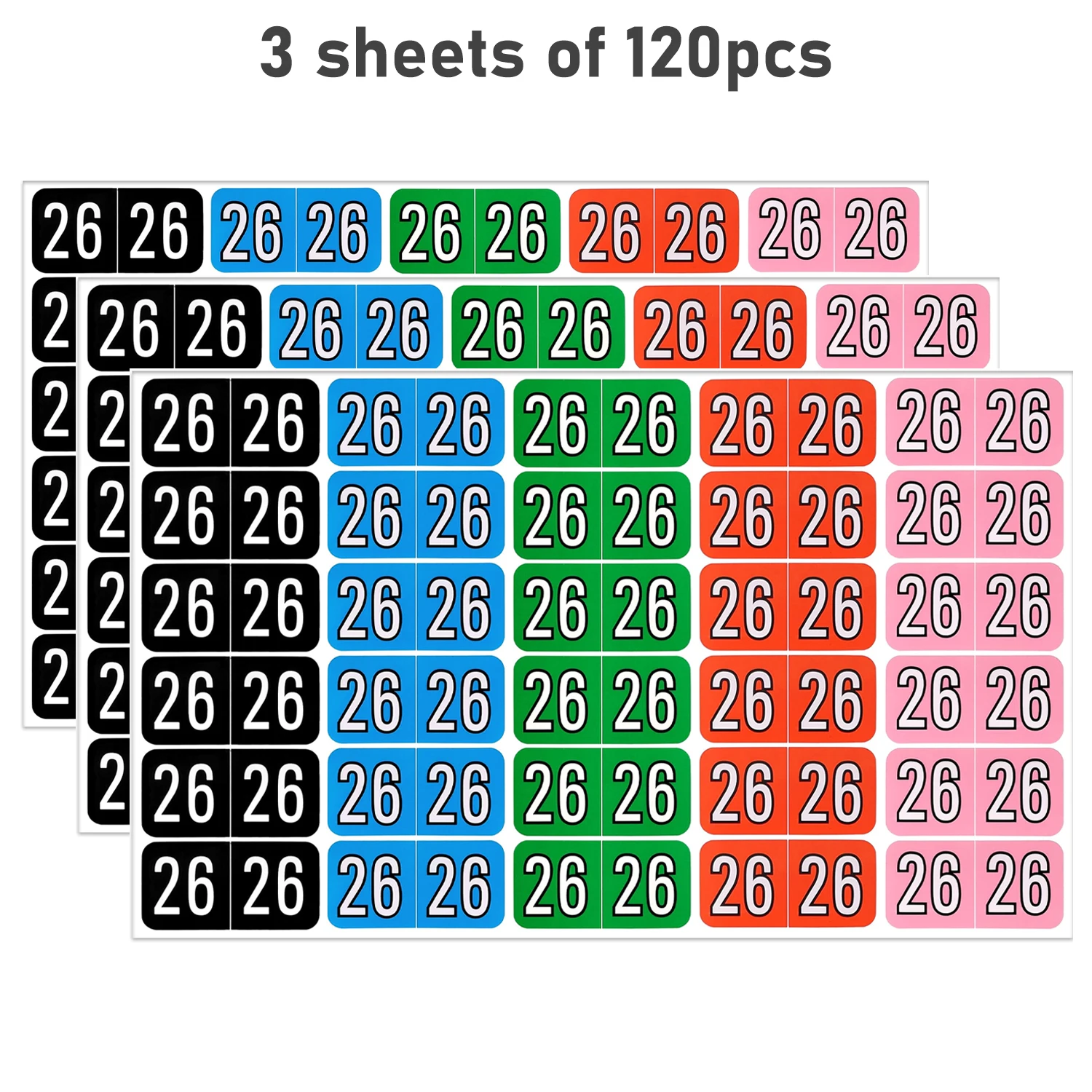 120/240pcs 2026 Year Stickers, File Folder Labels 26 Year Colored Self-Adhesive Medical Chart Number Stickers for Tab File Folde