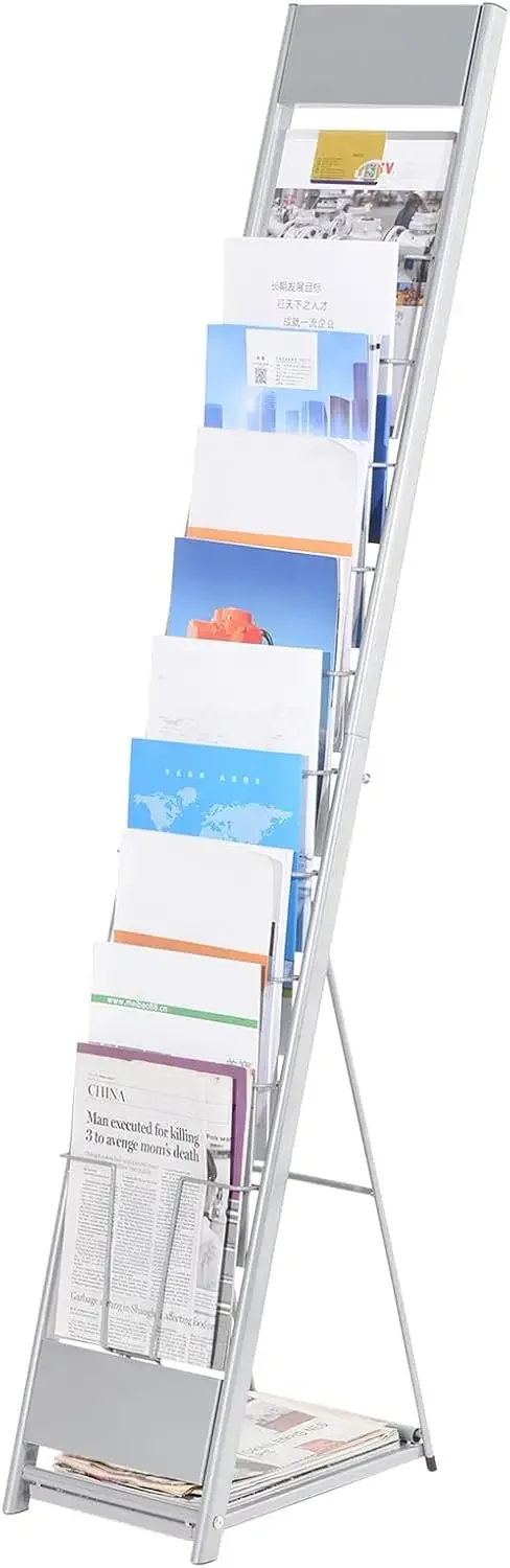 Detachable Magazine Display Racks Floor Standing 10 Layers Brochure Stand Catalog Literature Holder for Hotel, Exhibition, Offic