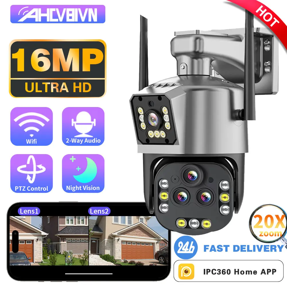 

Ultra 16MP 8K WIFI PTZ IP Camera Surveillance Security Four Lens Camera 20X Zoom AI Auto Tracking Video CCTV Camera IPC360 Home