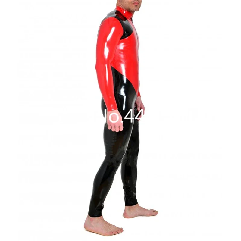 

Nature Latex Catsuit with Front Zip Males' Bodysuit Black with Red