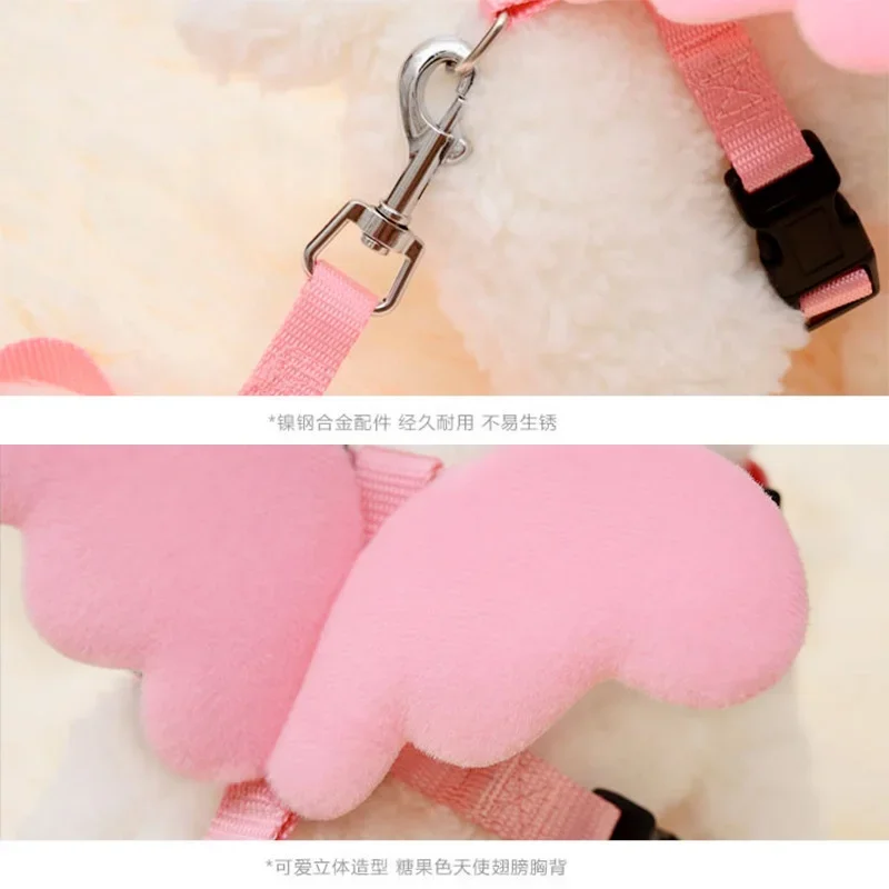 الملاك الجناح الحيوانات الأليفة تسخير القط جرو المقود مجموعة لينة آمنة قابل للتعديل في الهواء الطلق المشي يؤدي حبل ل كلب صغير تشيهواهوا الصلصال لوازم #4