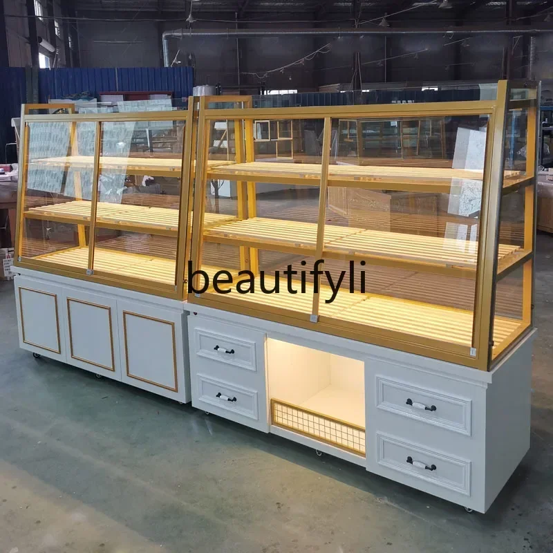 yj15 pastry shop baking fried goods drawer wrought iron solid wood middle island cabinet model cabinet