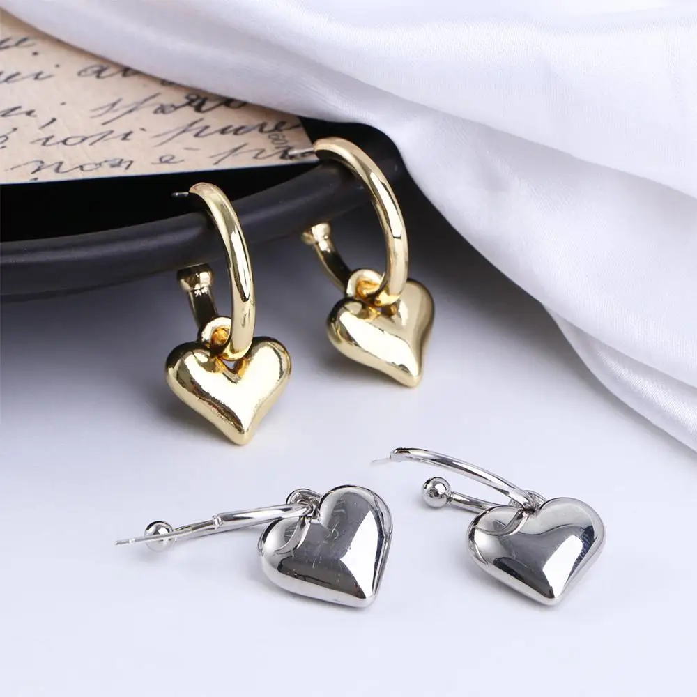 Sweet Adorable Gold Silver Color Drop Earring Love Heart Earrings For Women Ladies Drop Earring Girls Party Jewelry Gift