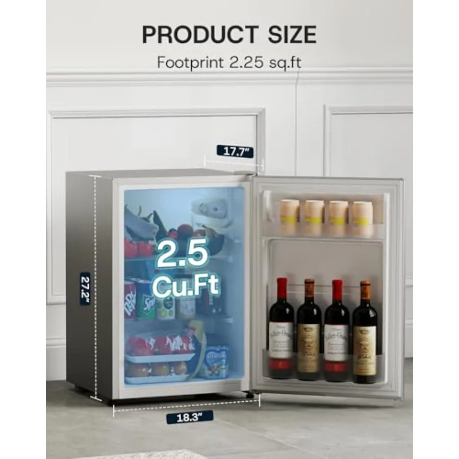 Minilodówka 70 litrów, jednodrzwiowa, mała lodówka, lodówka do akademika z 7-stopniową regulacją temperatury, kompaktowa lodówka.