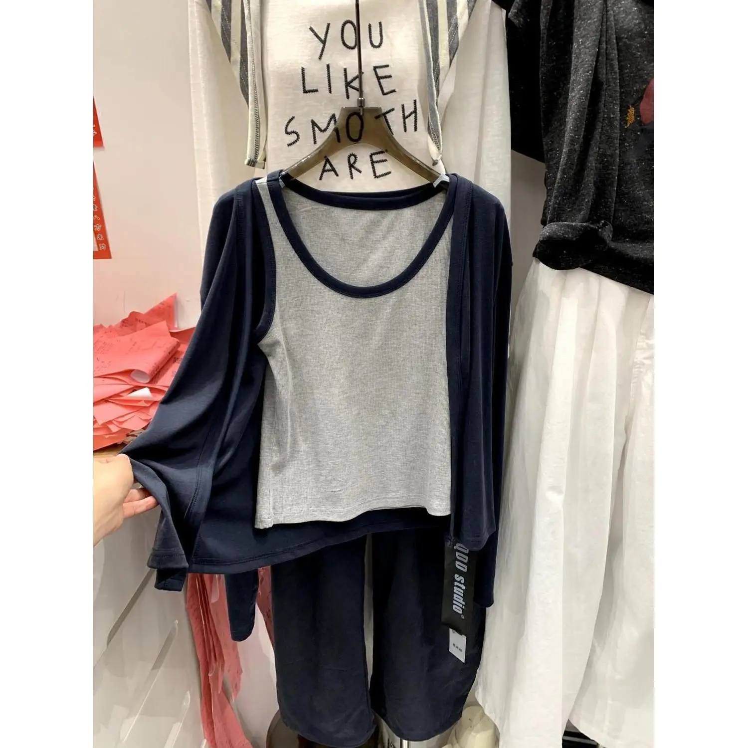 Korean Style Long Sleeve Open Cardigan Vest Set Women's Slim Fit Youth Cotton T-Shirt Autumn New Arrival Fashion Casual Wear