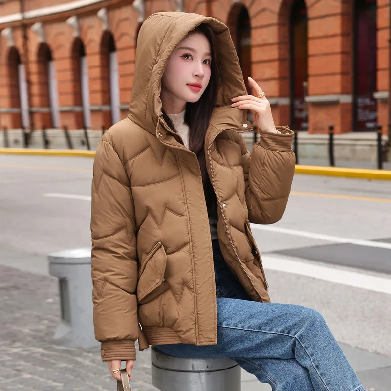 Down Cotton Padded Coats Women's Short 2024 Winter New Hooded Thick Parkas