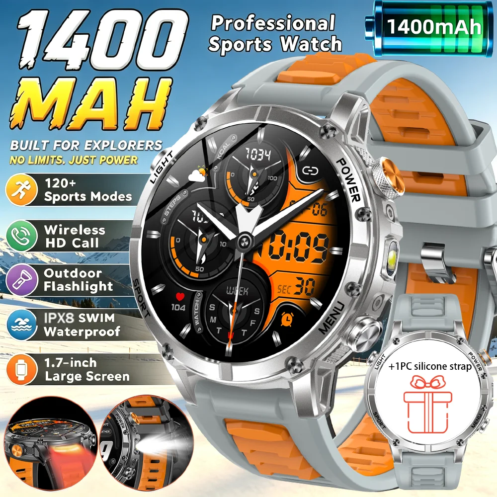Military Smartwatch with IP68 Waterproof & Flashlight