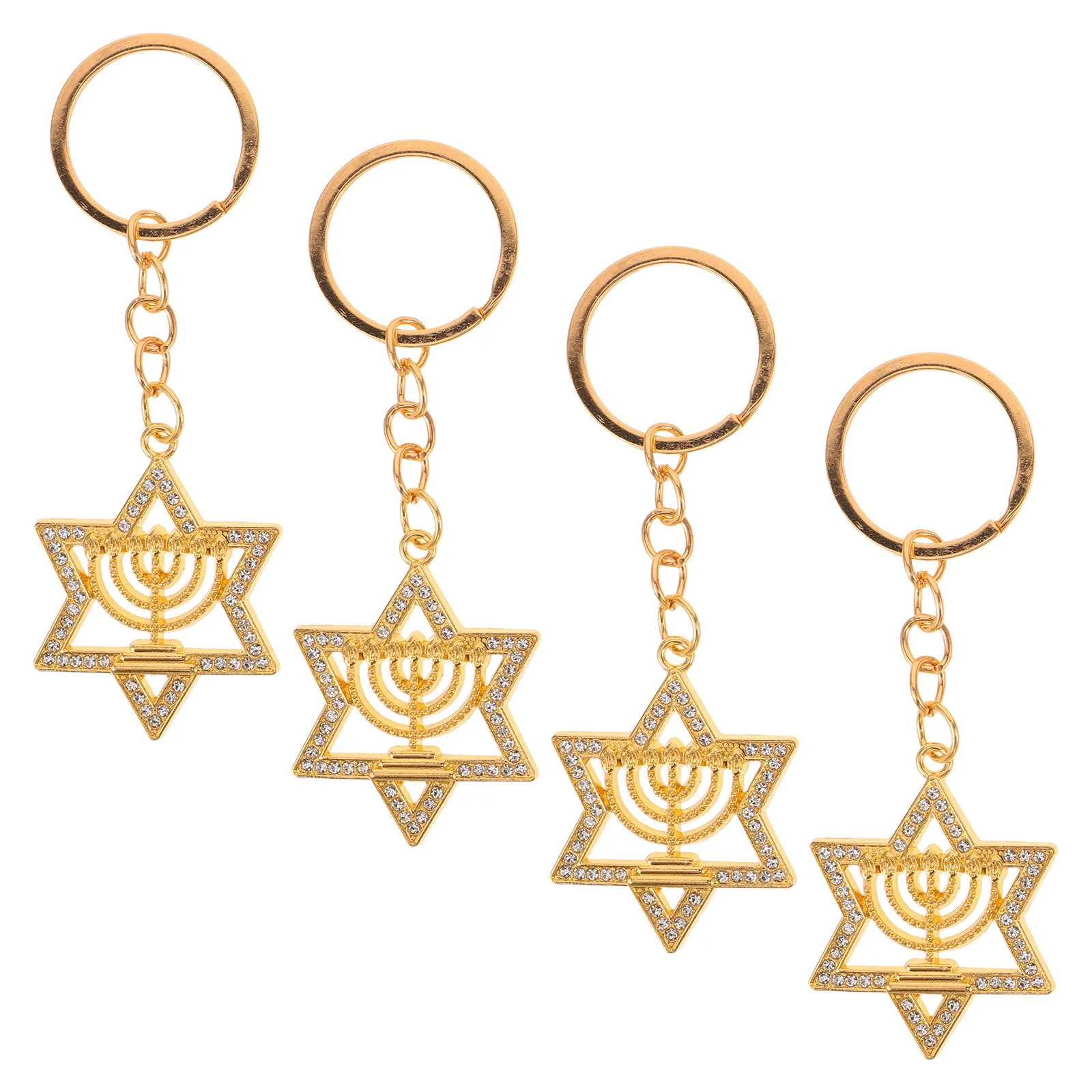 4Pcs Menorah Star Keychain Set Metal Aesthetic Keychain Pendant Charm for Handbag Purse Car Keys Hanukkah Jewish Jewelry Decor