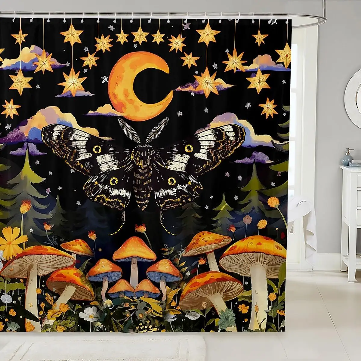 

Psychedelic Butterfly Vintage Mushroom Shower Curtain Dragonfly Boho Bathroom Decoration Polyester Fabric Bath Curtain with Hook