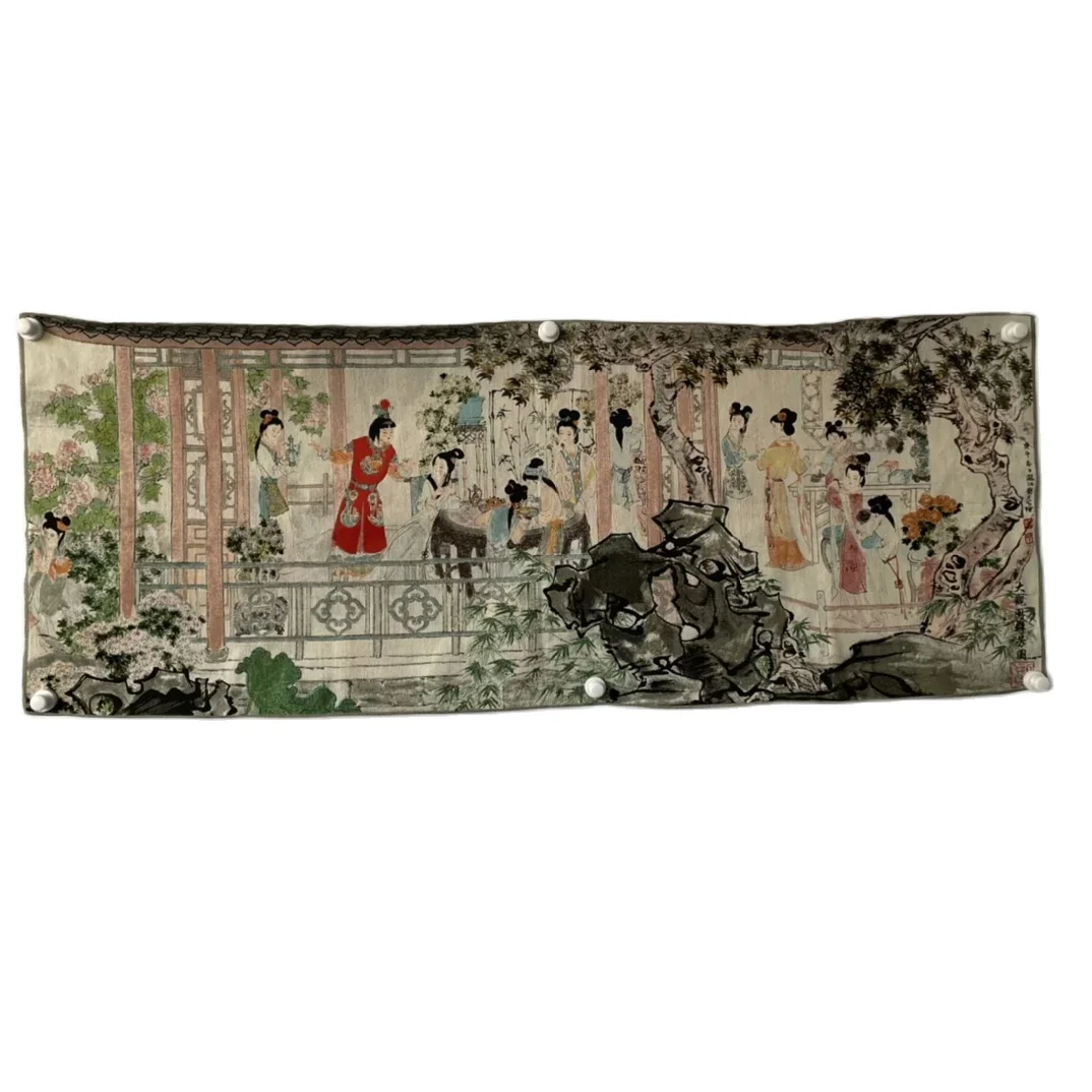 ภาพวาดแขวนตกแต่งฉากสีแดงหอมในห้องในฝันย้อนยุค Tangka ปักหน้าจอยาว