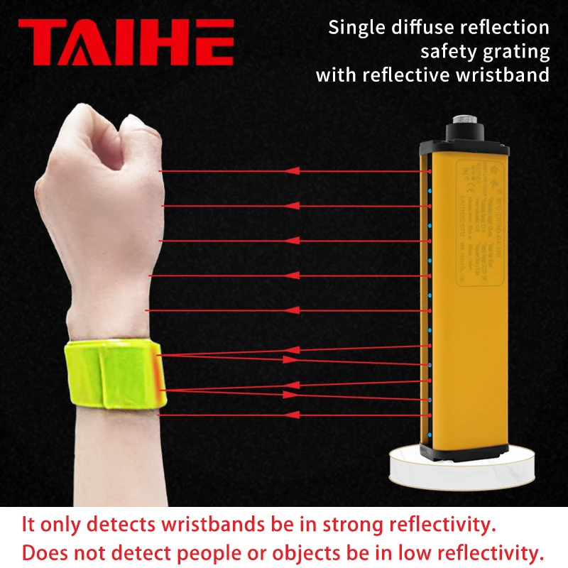 Компактная инфракрасная световая завеса безопасности, 4/6/8/10 лучей, браслет, ИК-датчик, тип 4, IP67, для небольшого защиты рук с ЧПУ Компактная инфракрасная световая завеса безопасности, 4/6/8/10 лучей, браслет, ИК-датчик, тип 4, IP67, для небольшого защиты рук с ЧПУ