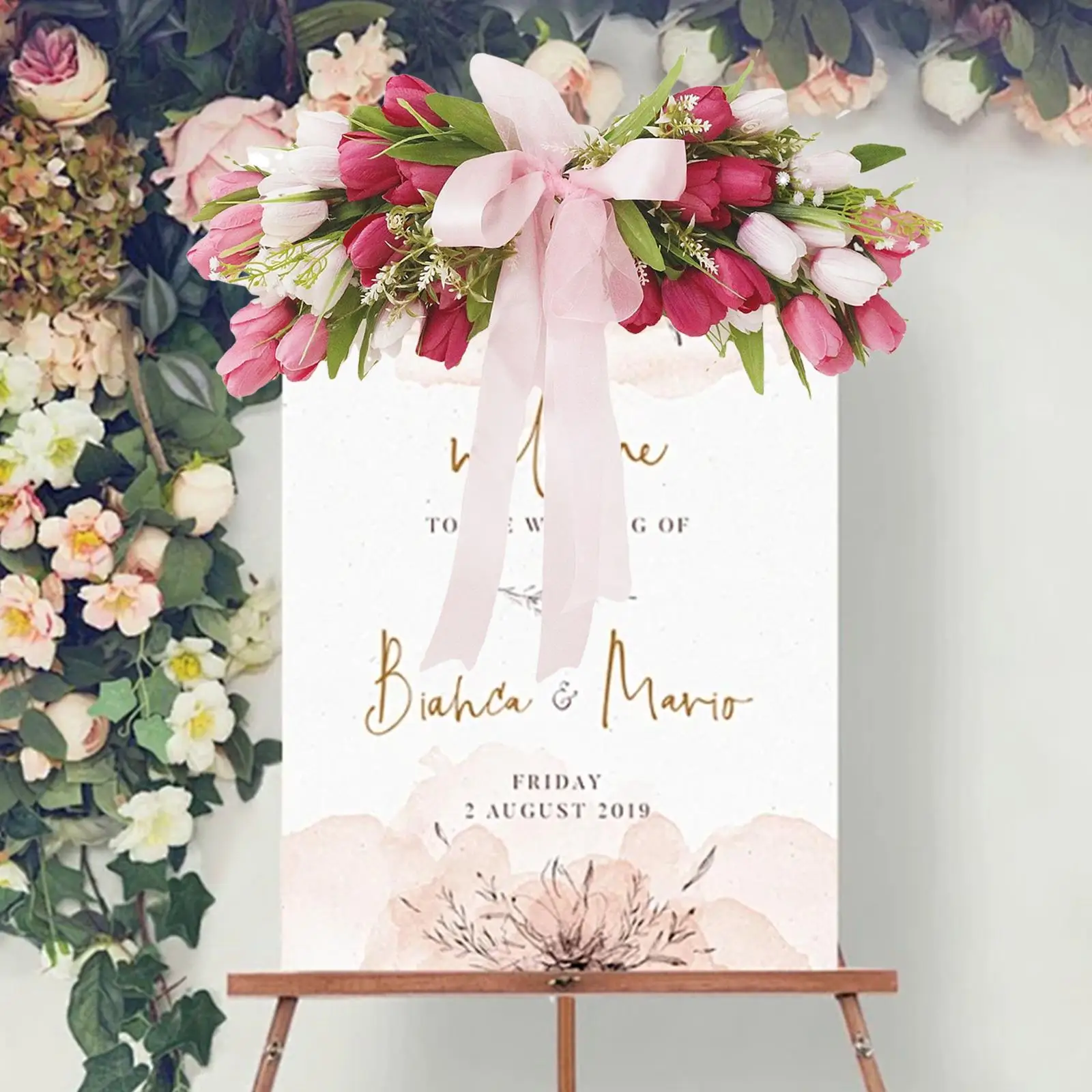 

Wedding Chair Back Flower Floral Arrangement Romantic Party Chair Decor Artificial Flower for Celebration Festival Engagement