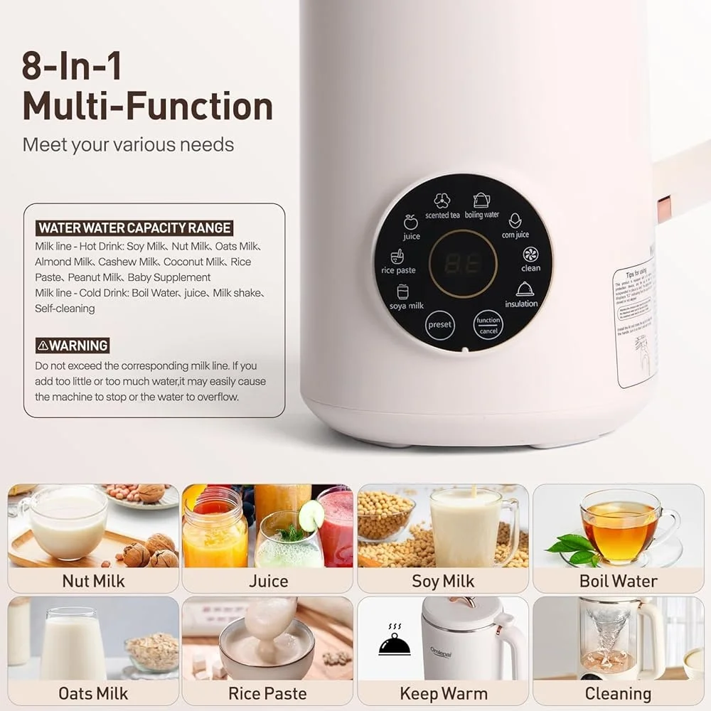 Automatischer Nussmilchbereiter, 35 Unzen, 8-in-1-Sojamilchmaschine mit 10 Klingen, Mandel, Hafer, Kokosnusssaft, selbstreinigend, warm halten