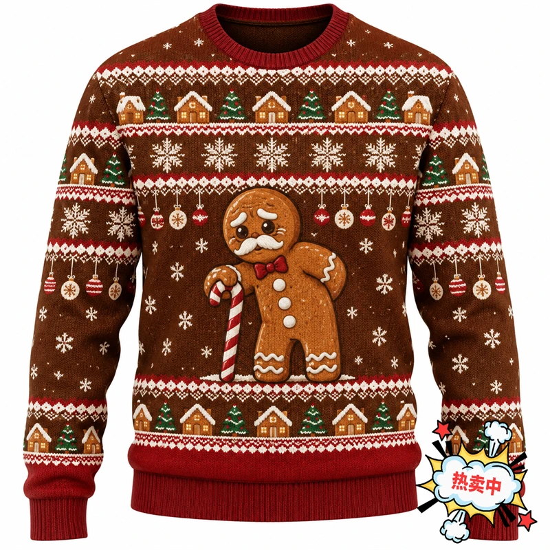 Funny Gingerbread Man Graphic Men Ugly Christmas Sweatshirt 3D Print Cookie Long Sleeve Sweater Winter Xmas Pullover Gift Unisex