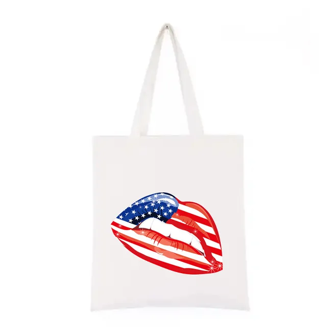 America Flag Happy Independence Day Gift Eco Grocery Shoulder Shopping Bag Canvas Tote Love Mouth Map Peace Love Freedom Mom