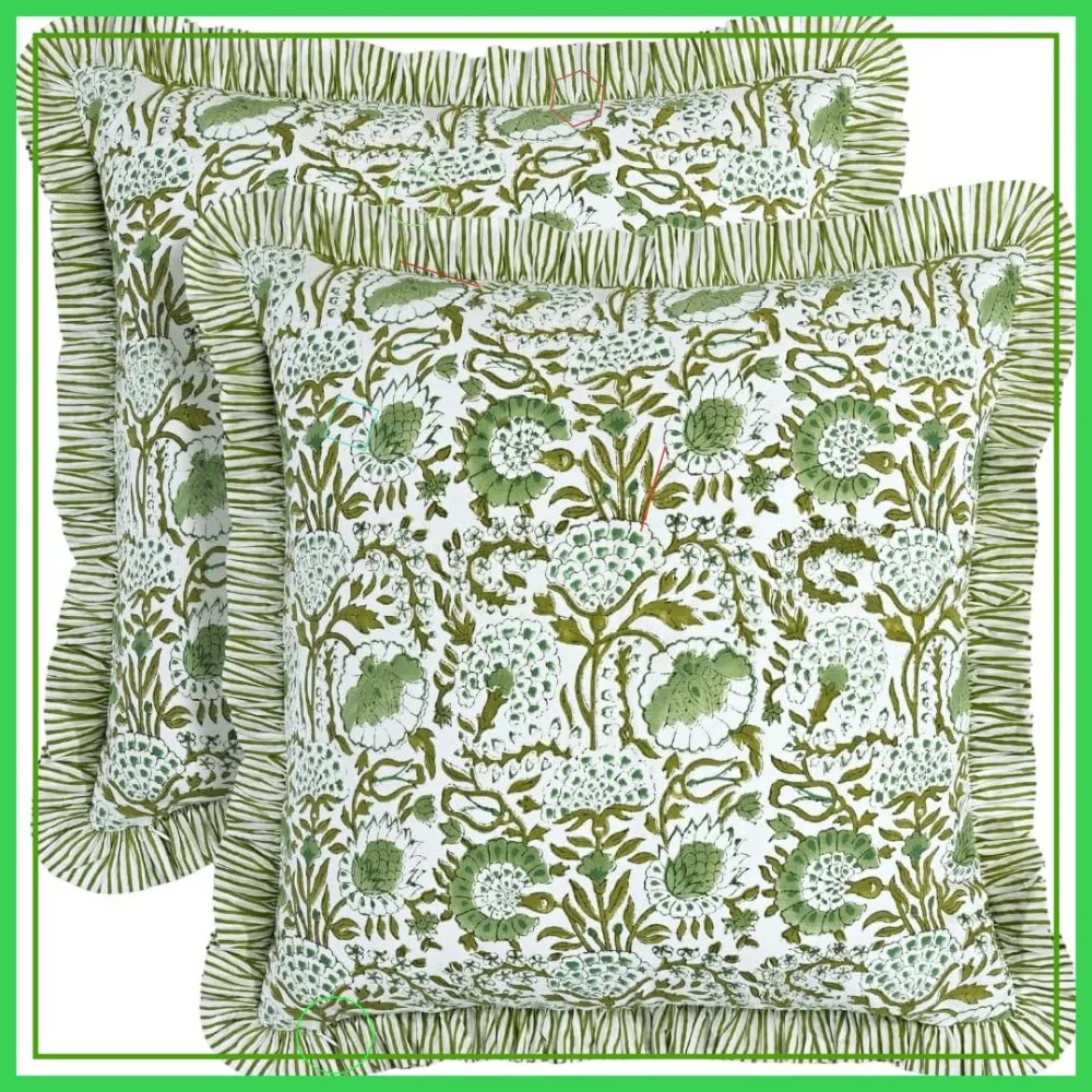 

Boho Ruffle Throw Pillow Cover 24x24 Agate Green Set of 2 Cotton Couch Decorative for Living Room Bedroom Farmhouse Gift