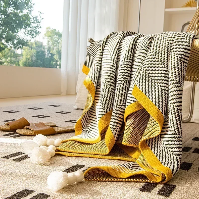 Winter Home Warm Blanket Nordic Sofa Diagonal Stripe Knitted Shawl Blanket Autumn Decor Office Nap Bedspread Bed Tail Cover