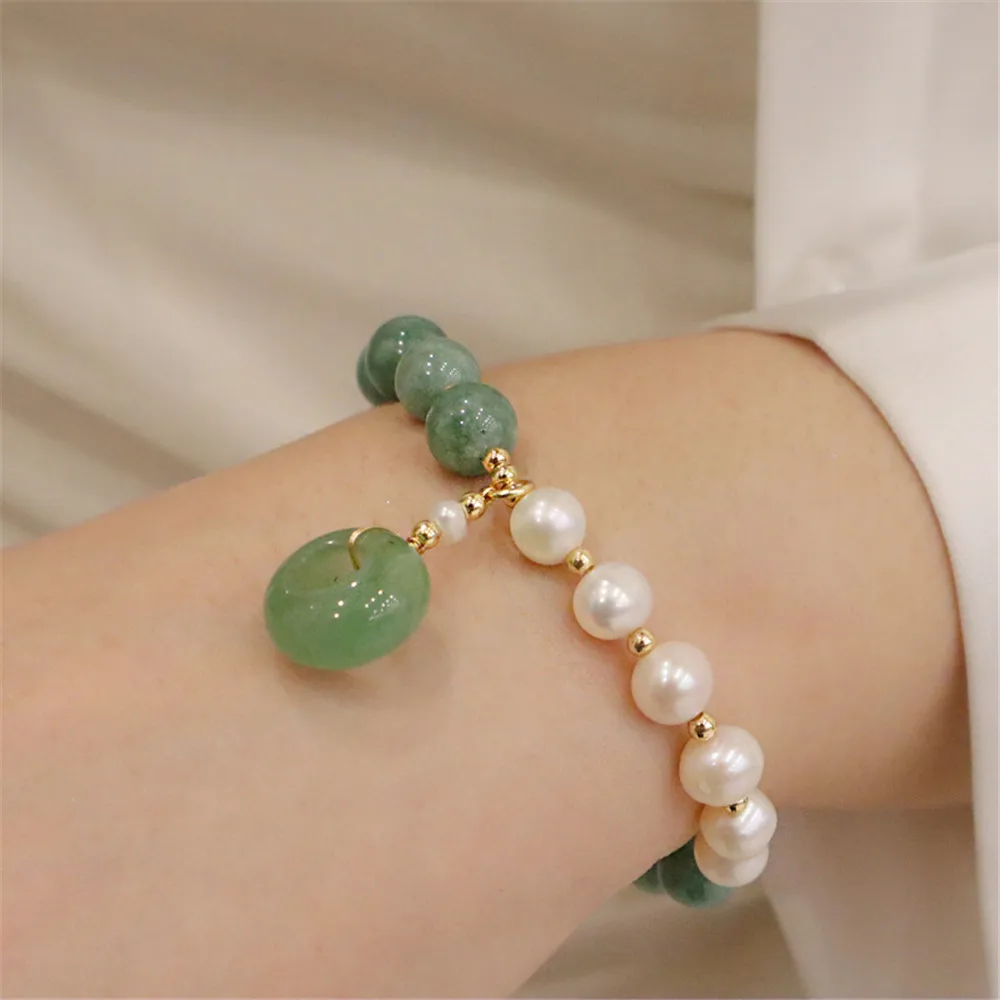 Myanmar Jade Freshwater Pearl Ladies Beaded Bracelet Green Aventurine Safety Buckle Pendant Romantic Party Jewelry Gift view 6