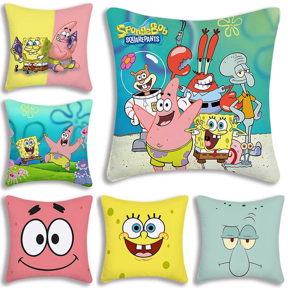 Cartoon Kissen bezüge Cartoon Sofa dekorative nach Hause doppelseitigen Druck kurze Plüsch niedlichen Kissen bezug S-S-Spongebobs